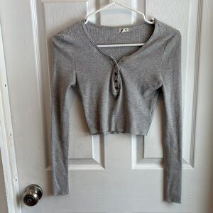 Garage Heather Gray Button-Up Crop Top